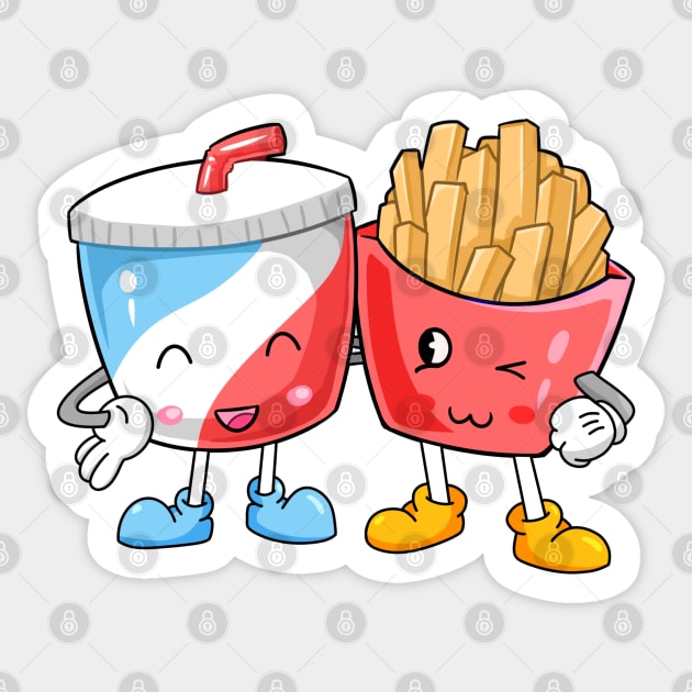 Retro cartoon soda and french fries besties Sticker by PrimeStore